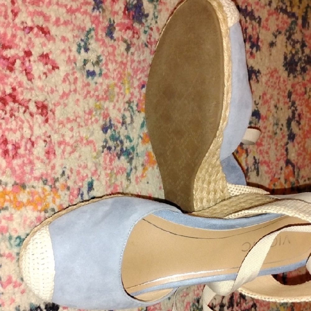 Vionic Light Blue Espadrille Wedge Slingback with Cream Toe - Picture 2 of 5